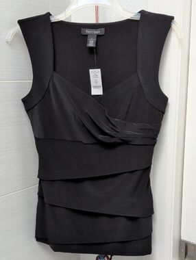 White House Black Market Black Tiered Sleeveless Sculpturing Dressy Tank